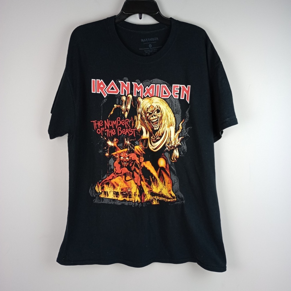 Iron Maiden Mens XL Black Graphic Rock Band Metal Number of the Beast Tshirt